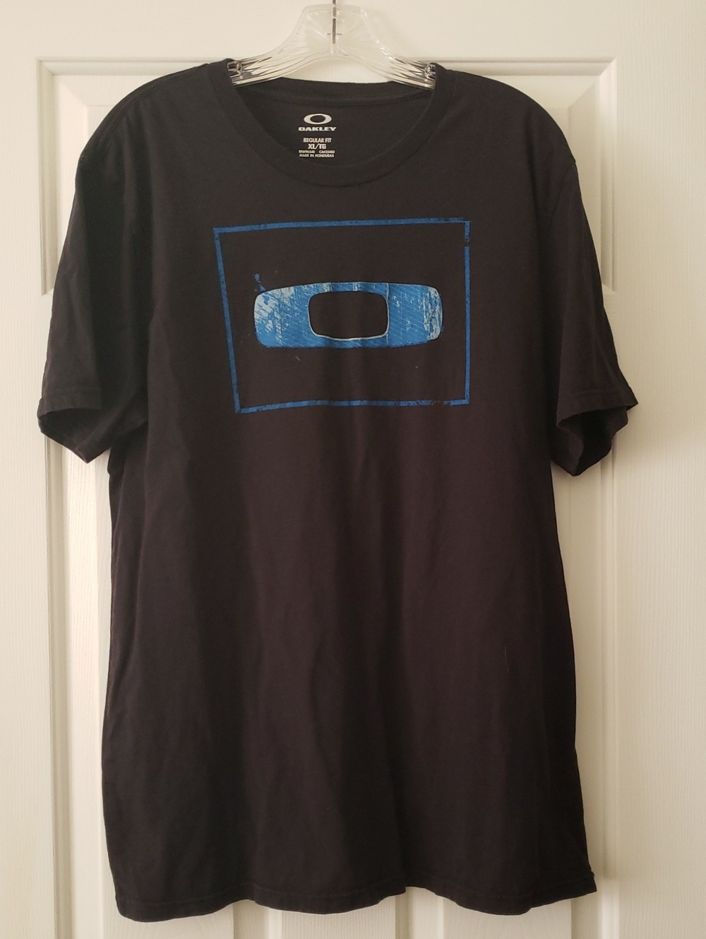 Oakley Black Tee with Blue Logo Rectangle